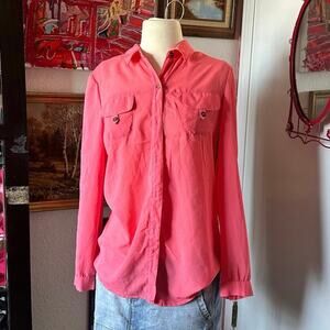 charlotte russe pink sheer mesh button up blouse